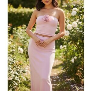 NWT Reformation Adalynn Pink Rose Set Two Piece Tube Top Maxi Skirt Size XL NEW